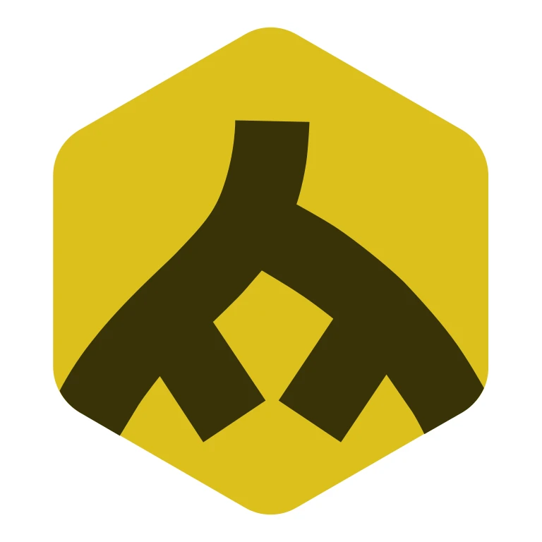 Official jsdom logo, a yellow hexagon containing a dark branching symbol on white.