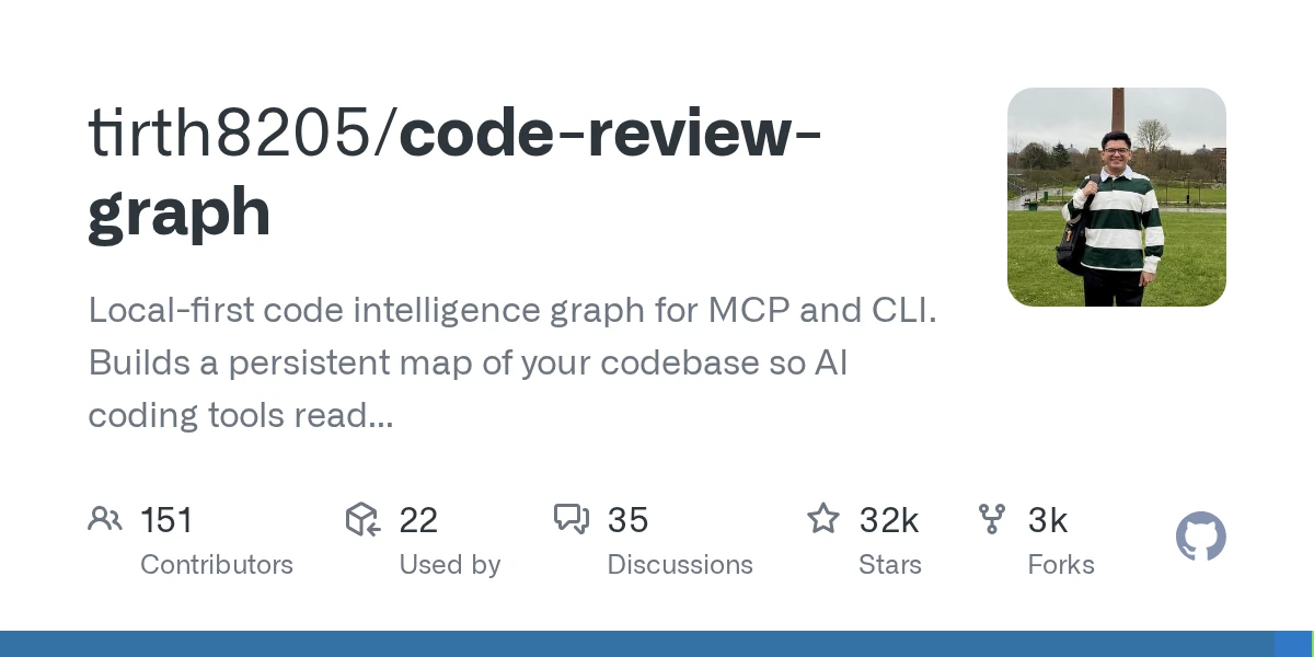 Official GitHub repository preview for tirth8205/code-review-graph.
