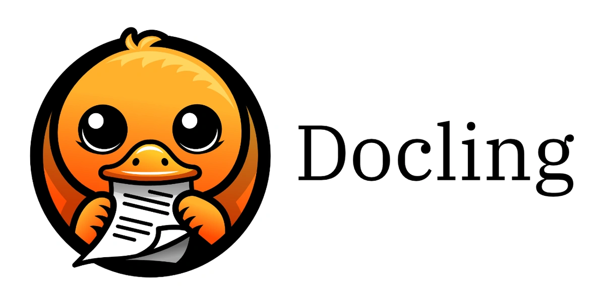 Official Docling wordmark beside its yellow duck mascot holding a document.