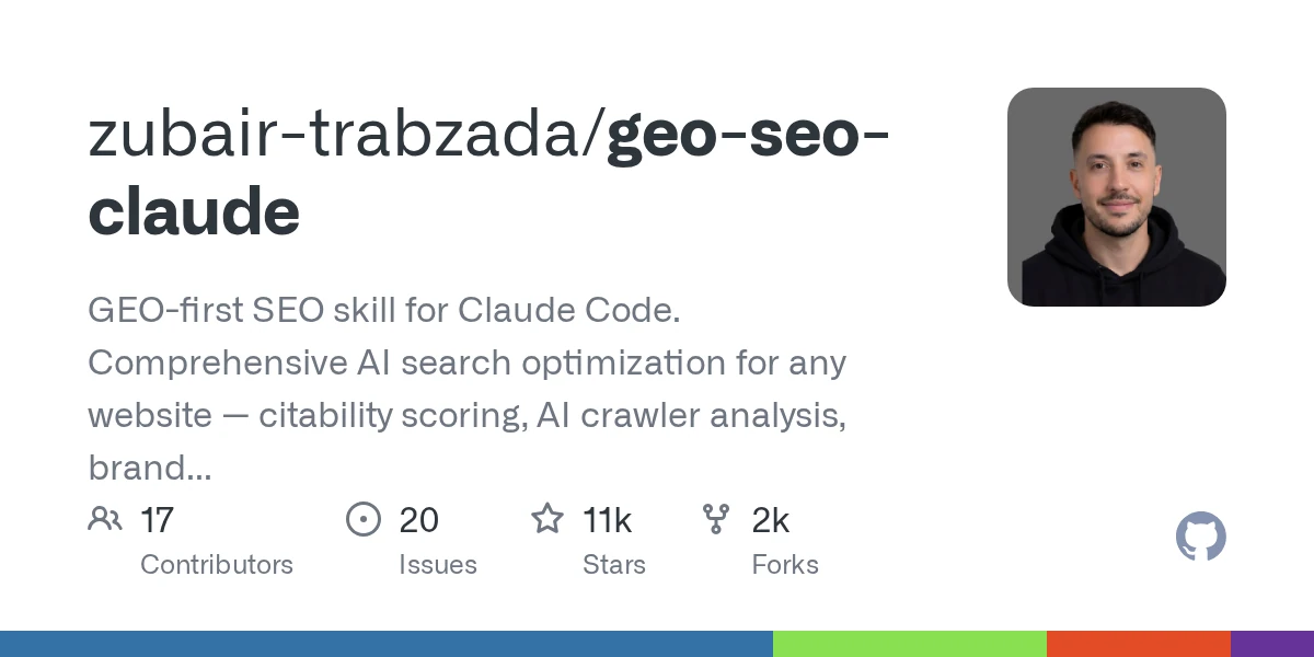 Official GitHub repository preview for zubair-trabzada/geo-seo-claude.