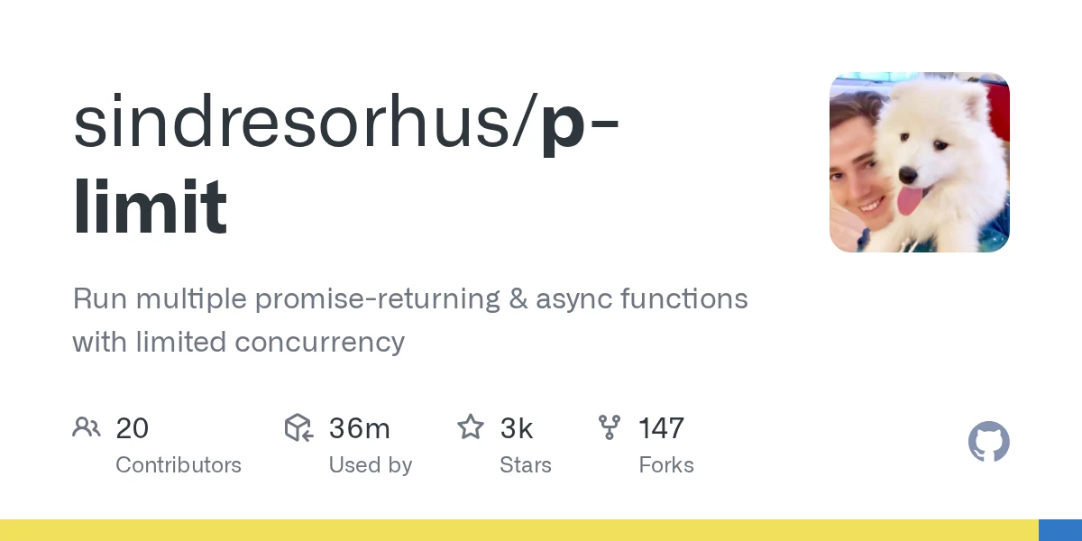 GitHub repository preview identifying sindresorhus/p-limit and its limited-concurrency purpose.