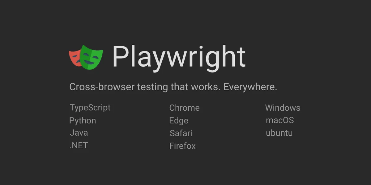 Official Playwright product graphic with its red and green masks and Playwright wordmark.