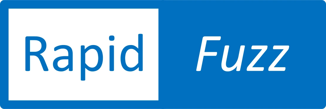 Official RapidFuzz logo: Rapid in blue on white and Fuzz in white on a blue background.