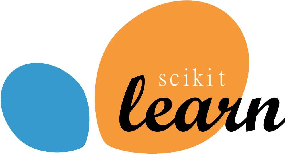 Official scikit-learn logo with blue and orange shapes and the scikit learn wordmark on white.