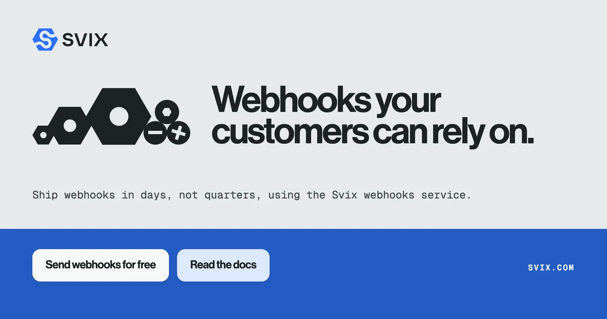 Official Svix publisher graphic with its logo, webhook illustration and product introduction.